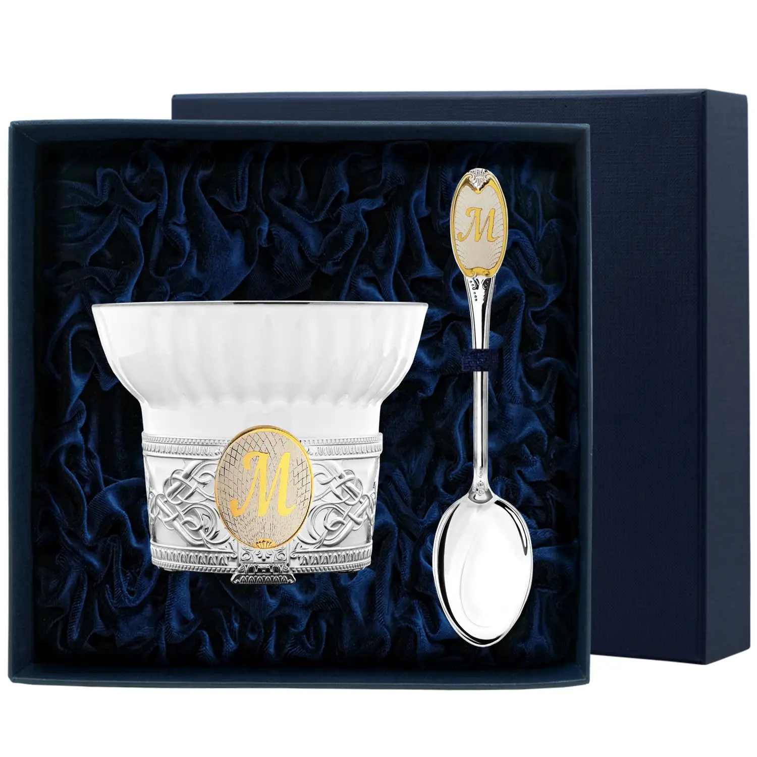 Набор чайная чашка с логотипом М : ложка, чашка (Серебро 925) набор чайная чашка с логотипом н ложка чашка серебро 925