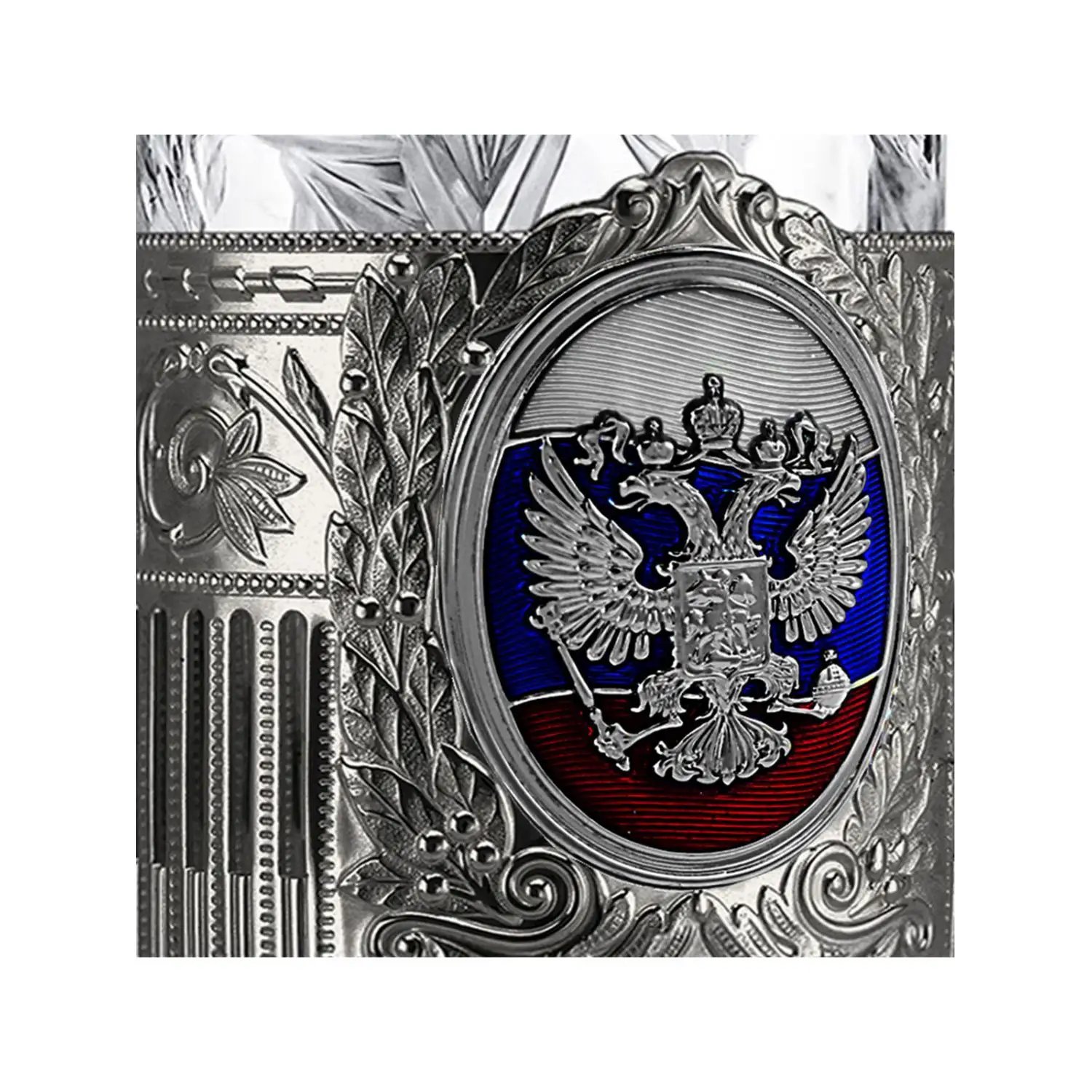 Набор для чая "Герб РФ Советский Триколор" никелированный с чернением и с эмалью