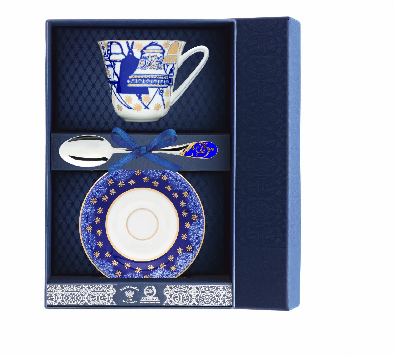 Набор чайный Сад - Колокола: блюдце, ложка, чашка (Серебро 925) набор чайный тигр с позолотой ложка чашка серебро 925