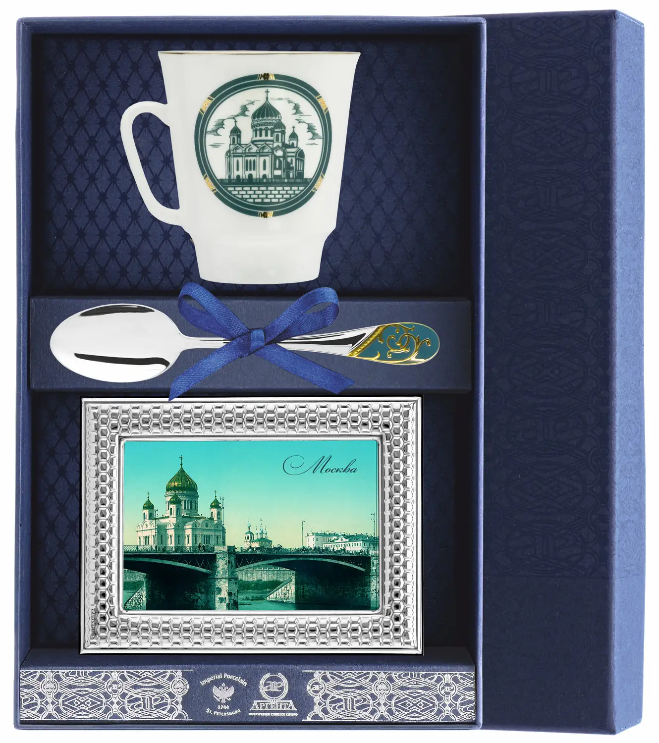 Набор чайный Майская - Виды Москвы: ложка, рамка для фото, чашка (Серебро 925)