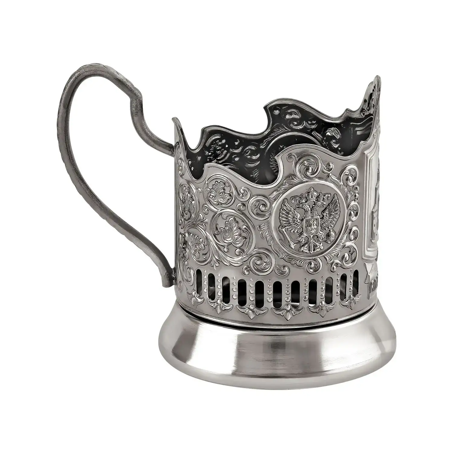 Набор для чая "Владимир" никелированный с чернением  с открыткой и значком "Золотое кольцо"