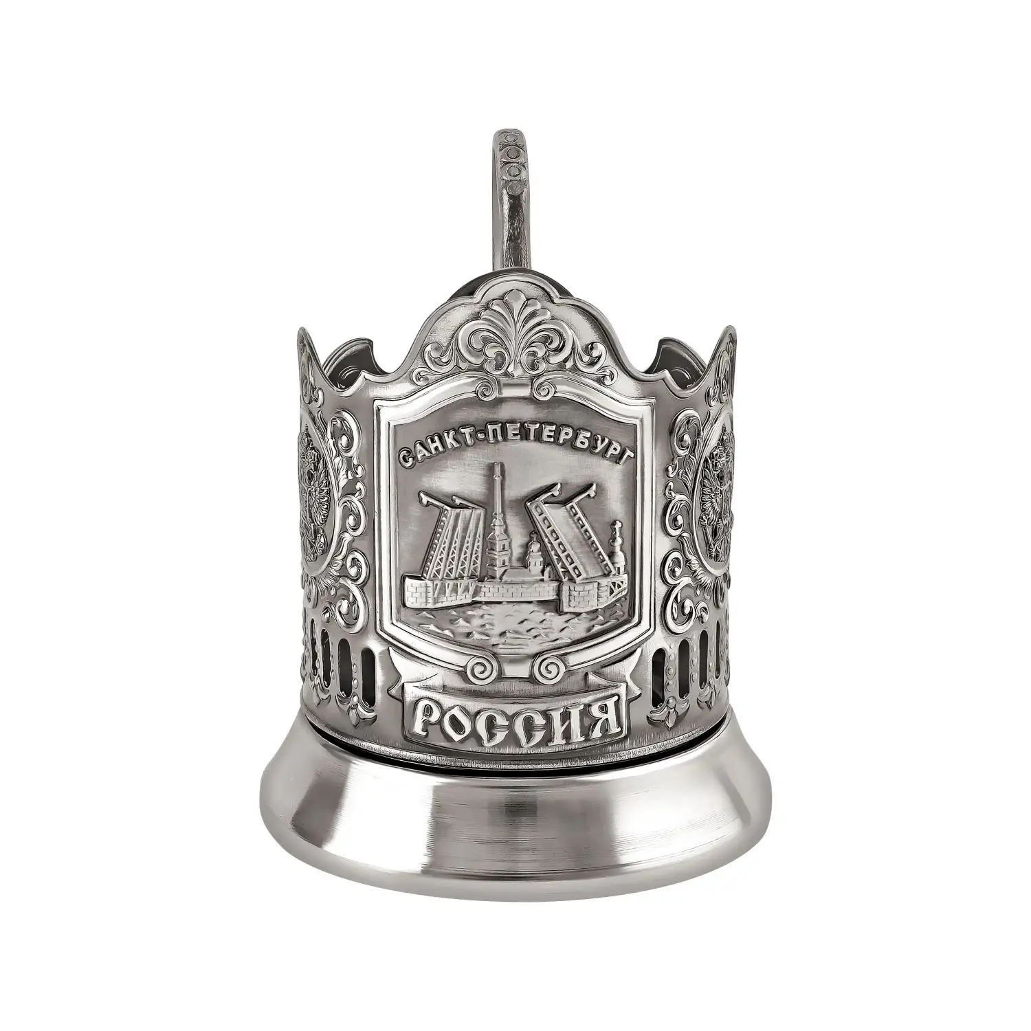 Подстаканник  никелированный с чернением  "Разводные мосты" УЦЕНЕННЫЙ ТОВАР