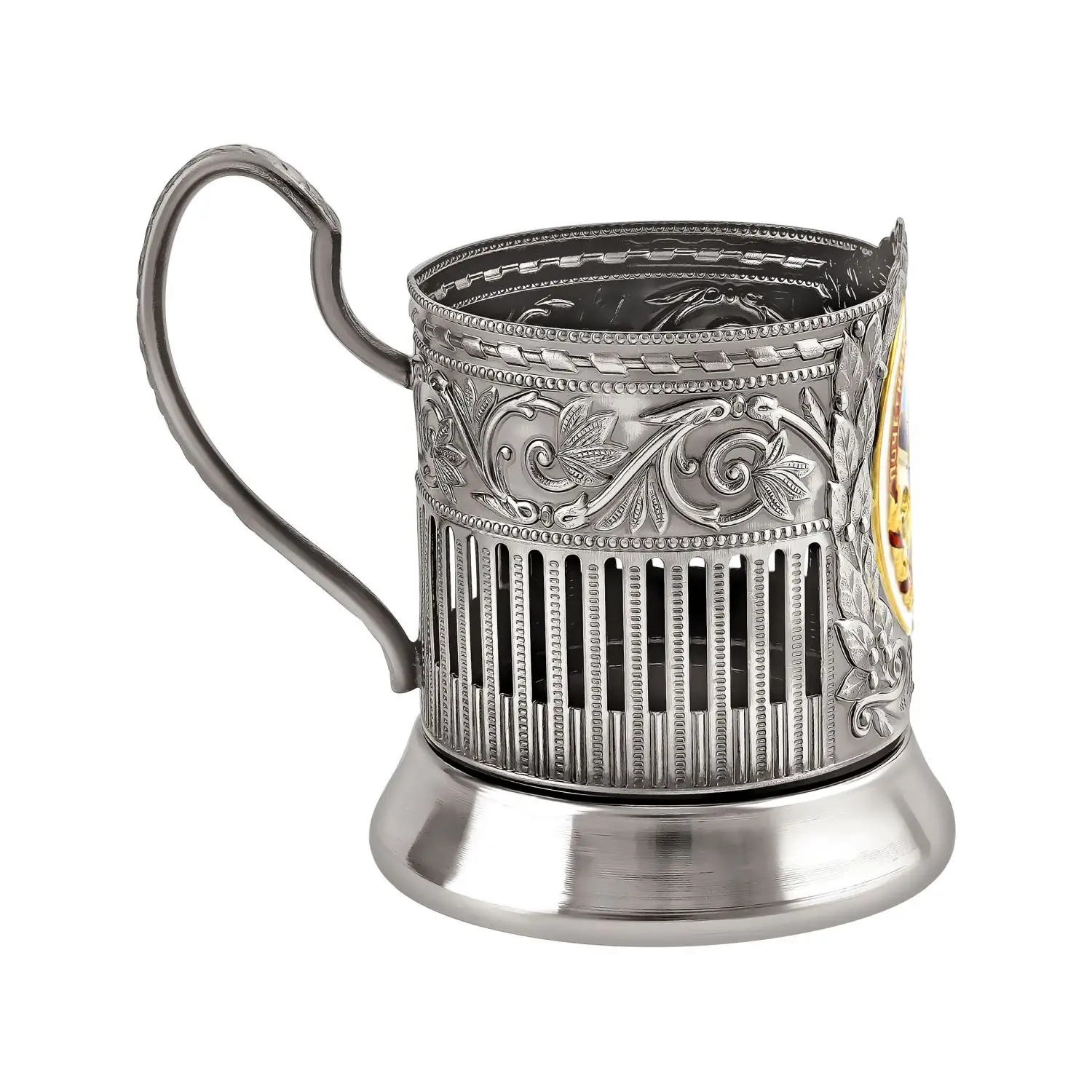 Набор для чая никелированный с позолотой  "Почетному Дорожнику" с эмалью