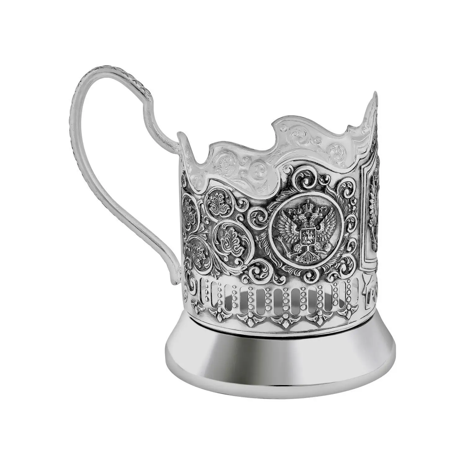 Набор для чая "Русский мельхиор Герб": ложка, стакан,подстаканник посеребренный