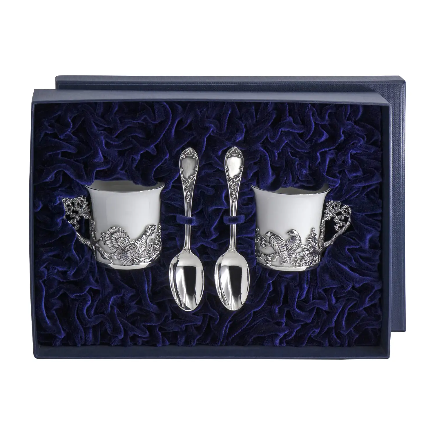 Набор кофейных чашек Глухарь: ложка, чашка (Серебро 925) набор чашек кофейных глухарь ложки из серебра 4 предмета