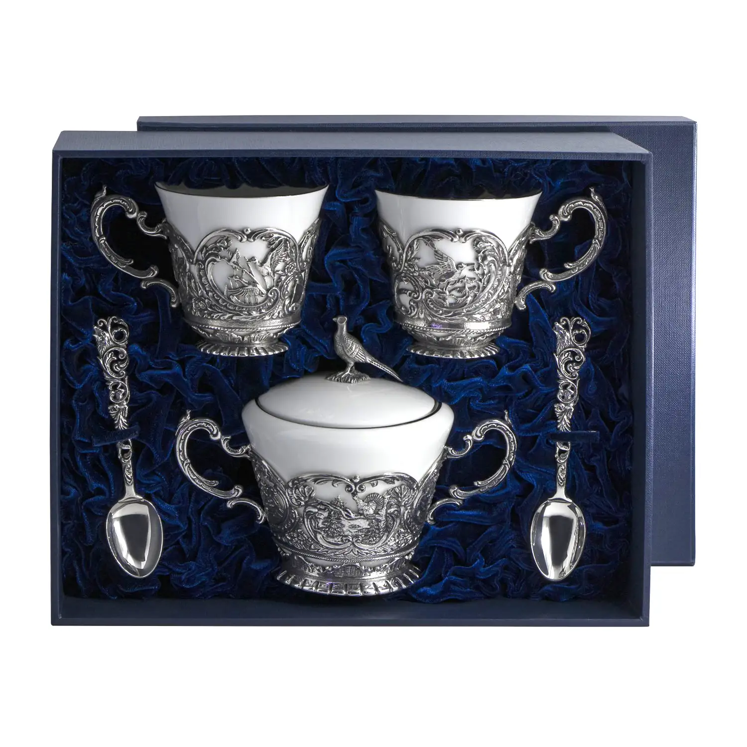Набор Королевская охота: ложка, чашка, сахарница (Серебро 925) набор королевская охота ложка чашка сахарница серебро 925