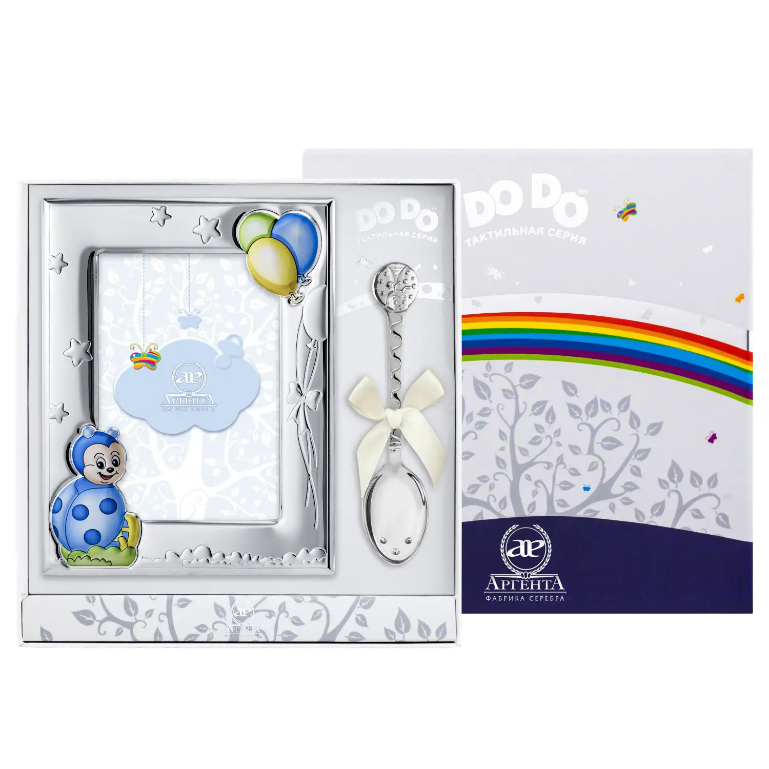 Набор детский DODO Божья коровка: ложка и рамка, голубая (Серебро 925) набор детский dodo медведь и воздушный шар ложка и рамка серебро 925