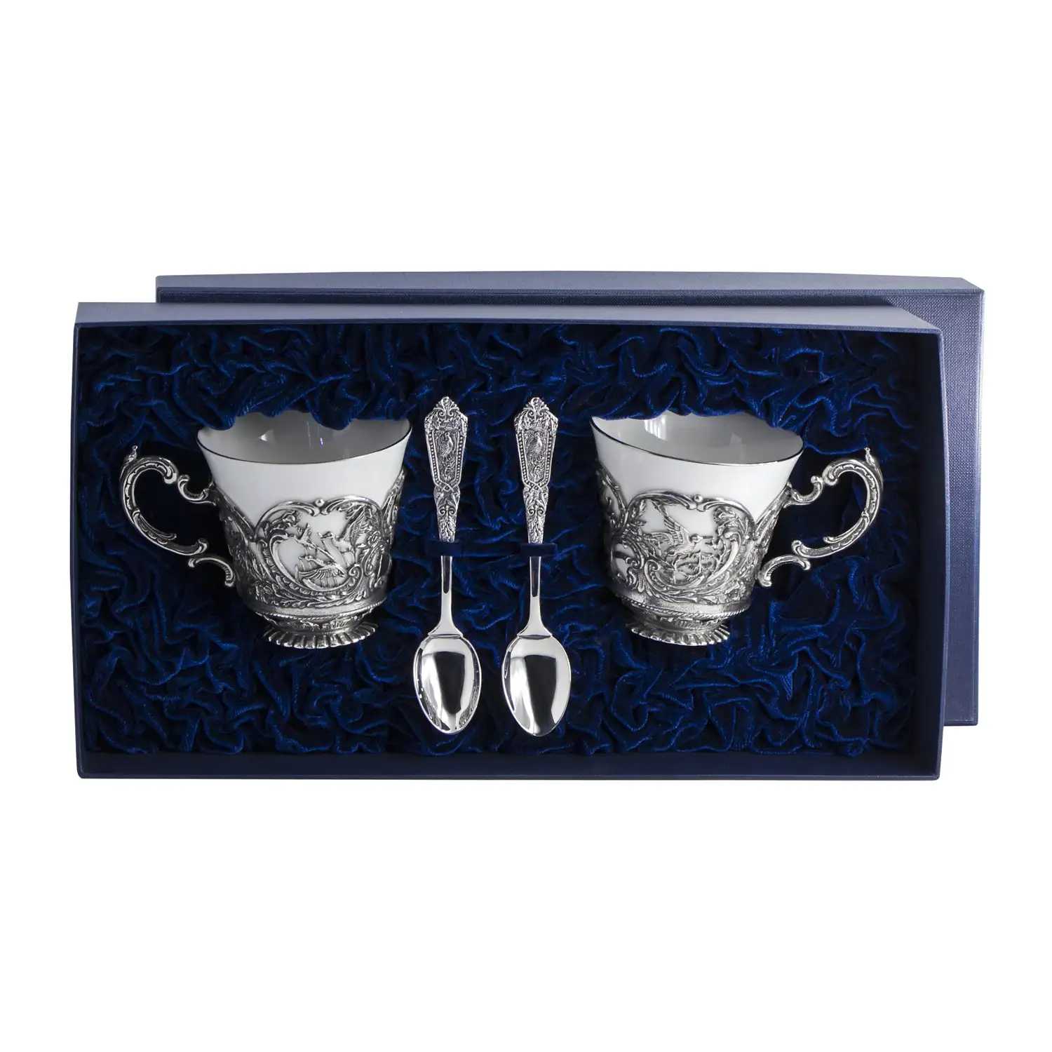 Набор чайных чашек Королевская охота: ложка, чашка (Серебро 925)