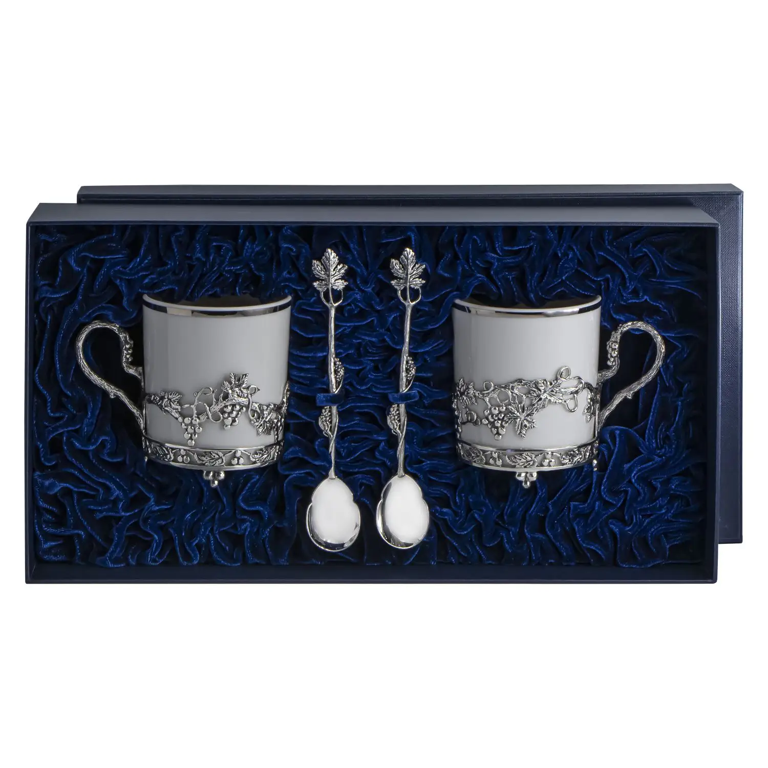 Набор чайных чашек Виноград: ложка, чашка (Серебро 925) набор чайных чашек витая ложка чашка серебро 925