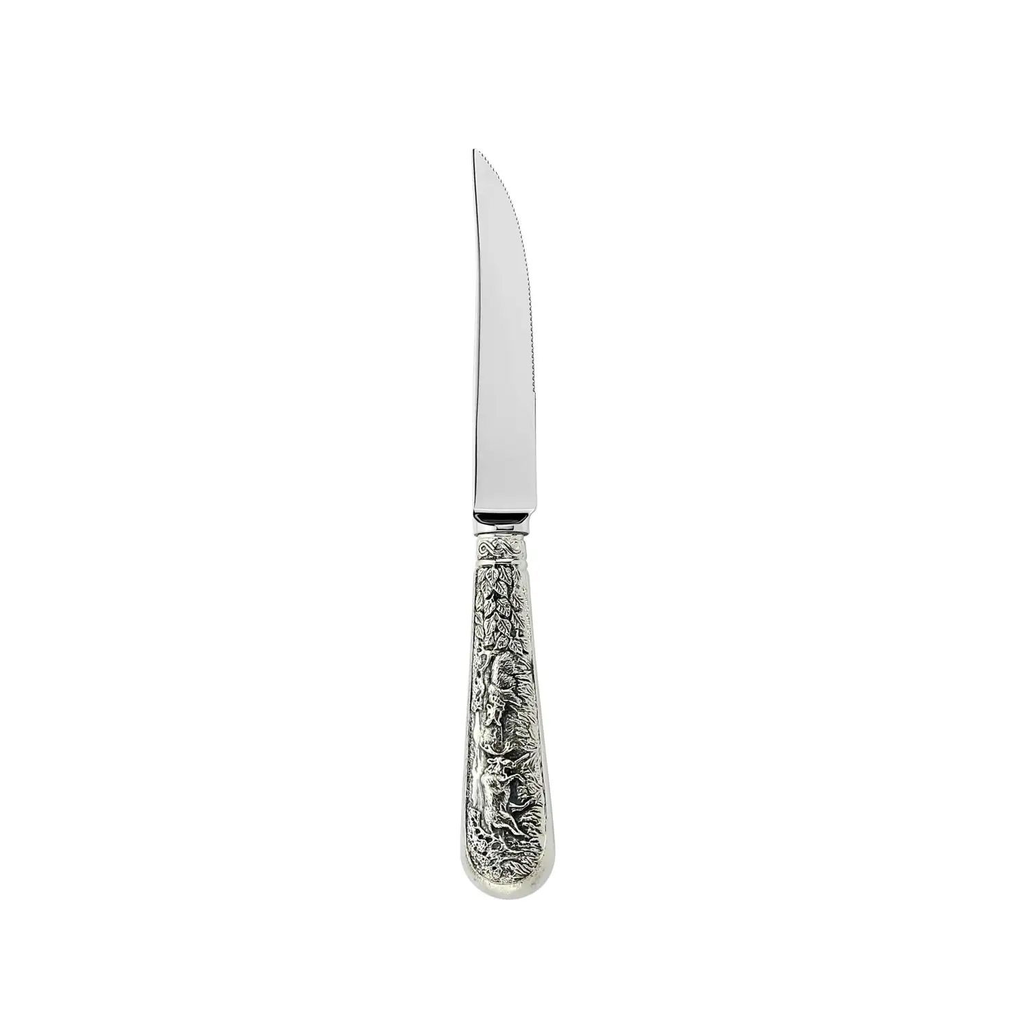 Нож для стейка с мелкими зубцами Лось посеребренный полированный с чернением нож д стейка лось посеребренный полиров с черн