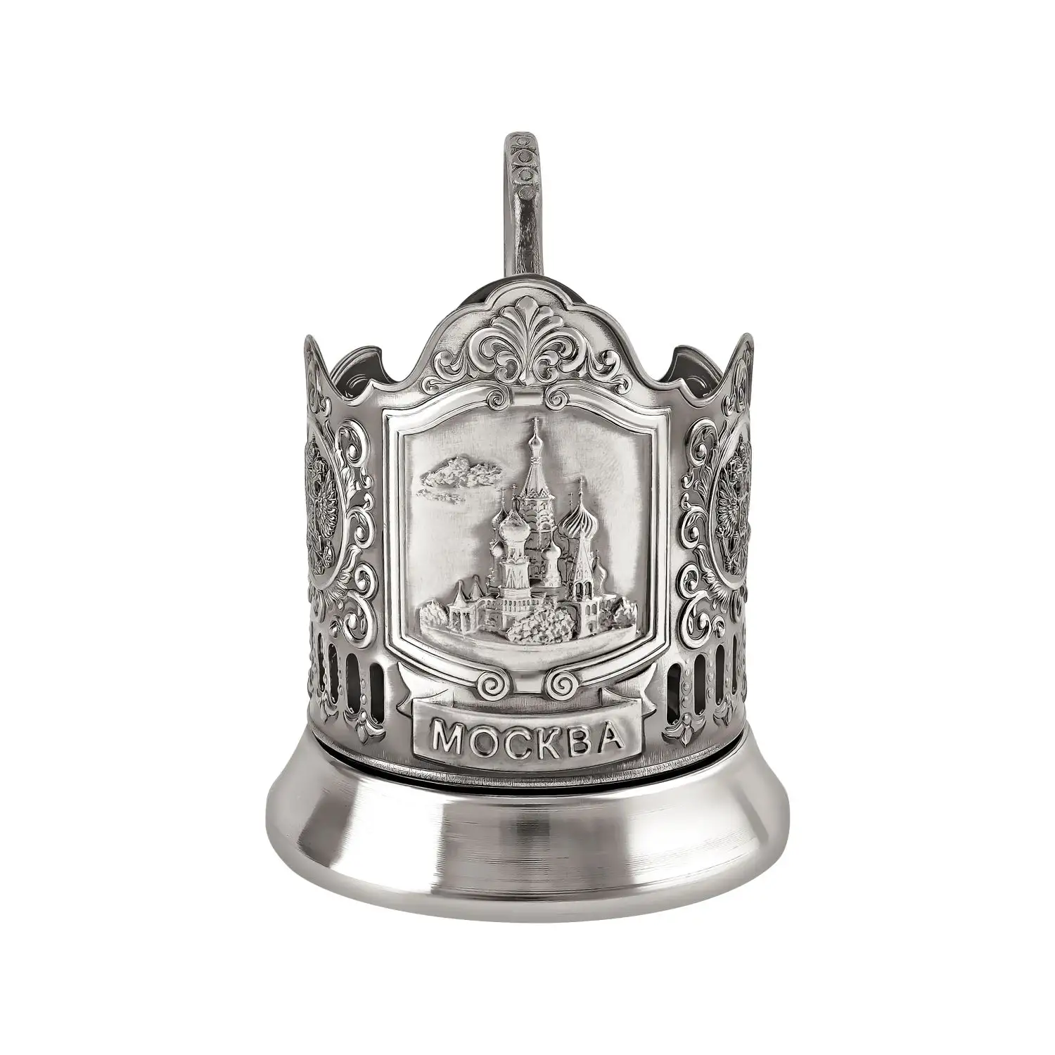 Подстаканник  никелированный с чернением  '"Храм Василия Блаженного" УЦЕНЕННЫЙ ТОВАР