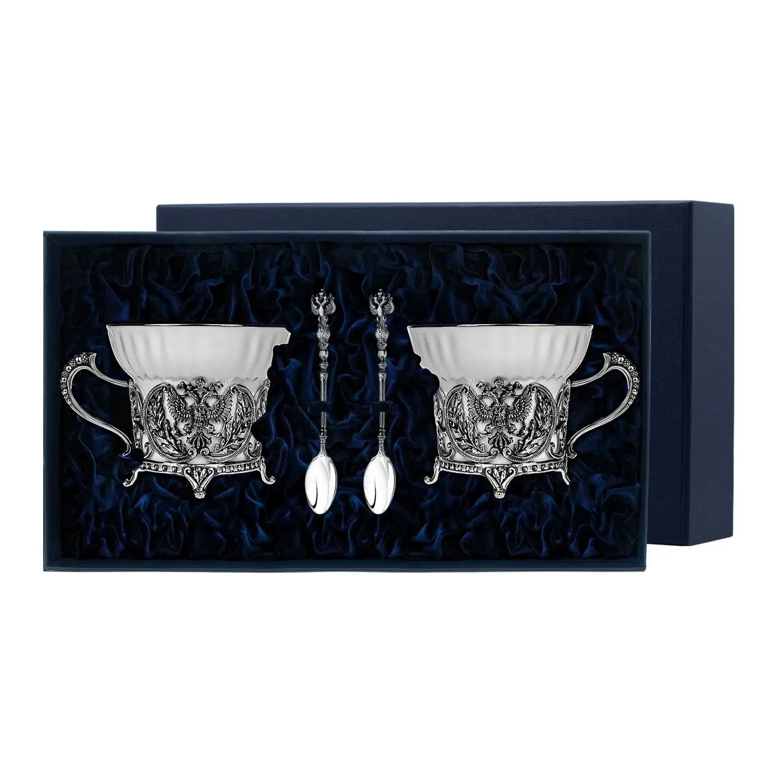 Набор чайных чашек Герб: ложка, чашка (Серебро 925) набор чайных чашек витая ложка чашка серебро 925