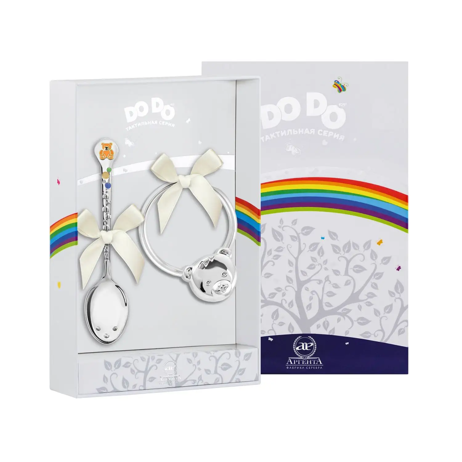 Набор для малышей DODO Медвежонок: ложка и погремушка (Серебро 925) набор для малышей dodo машинка ложка и погремушка серебро 925
