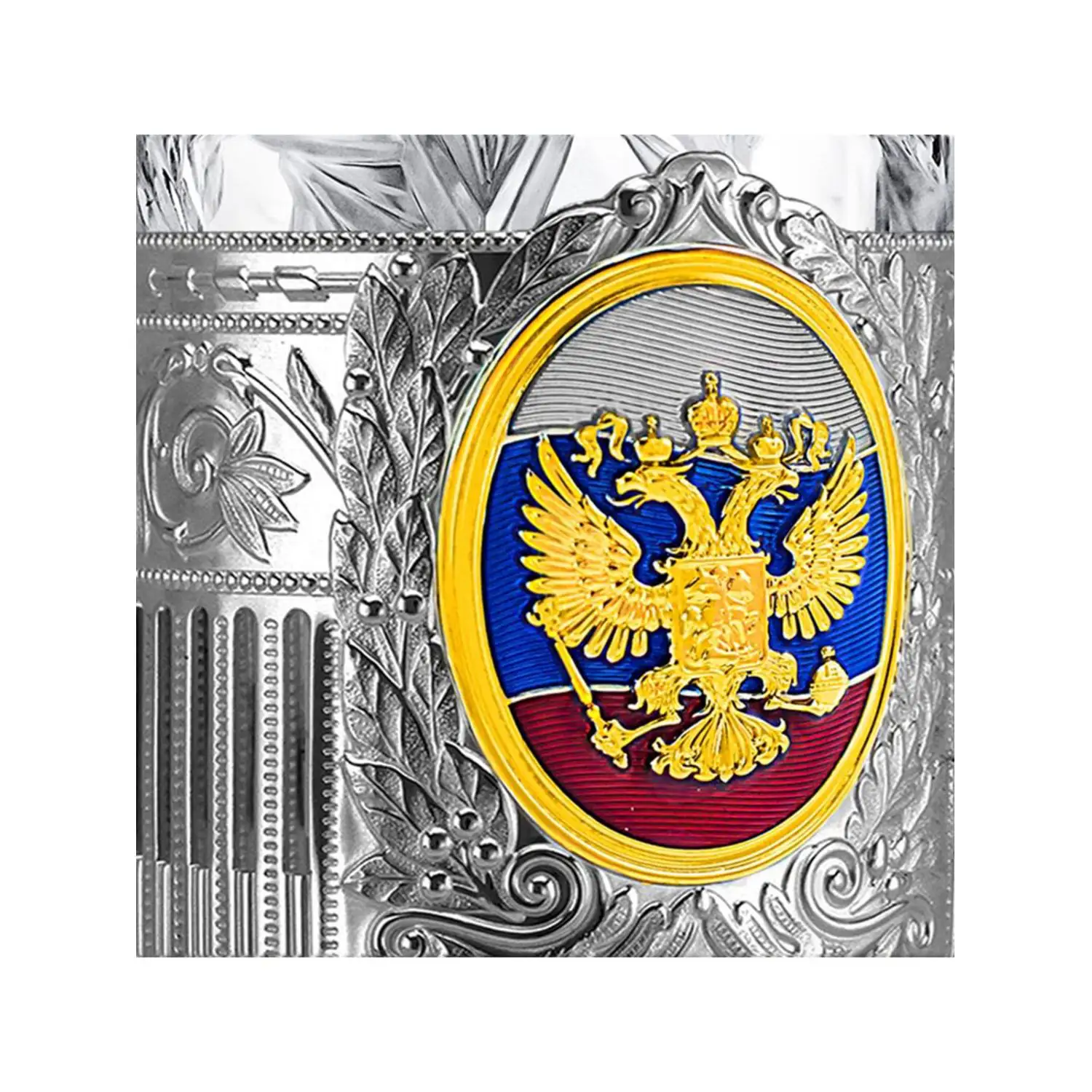 Фото Набор для чая "Герб РФ" никелированный с позолотой, эмалью и открыткой №5