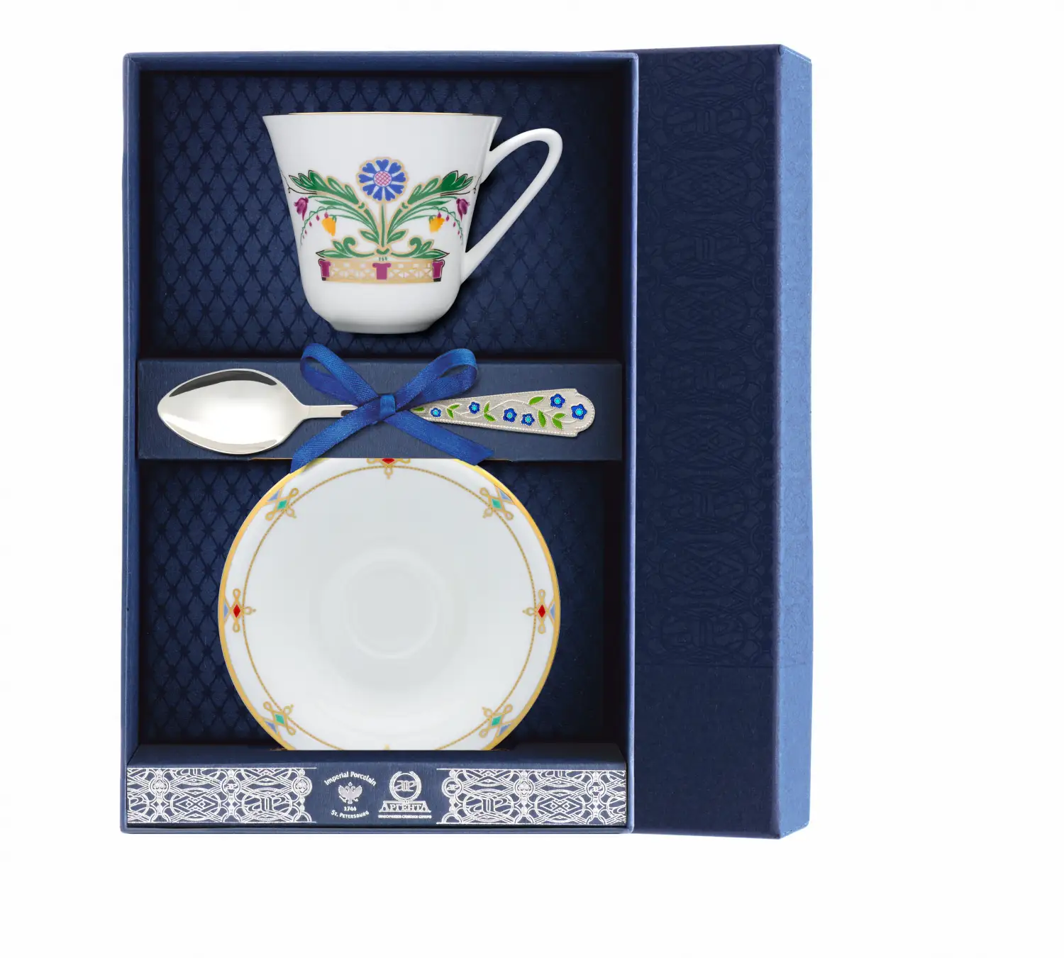 Набор чайный Сад - Замоскворечье: блюдце, ложка, чашка (Серебро 925) набор чайный тигр с позолотой ложка чашка серебро 925