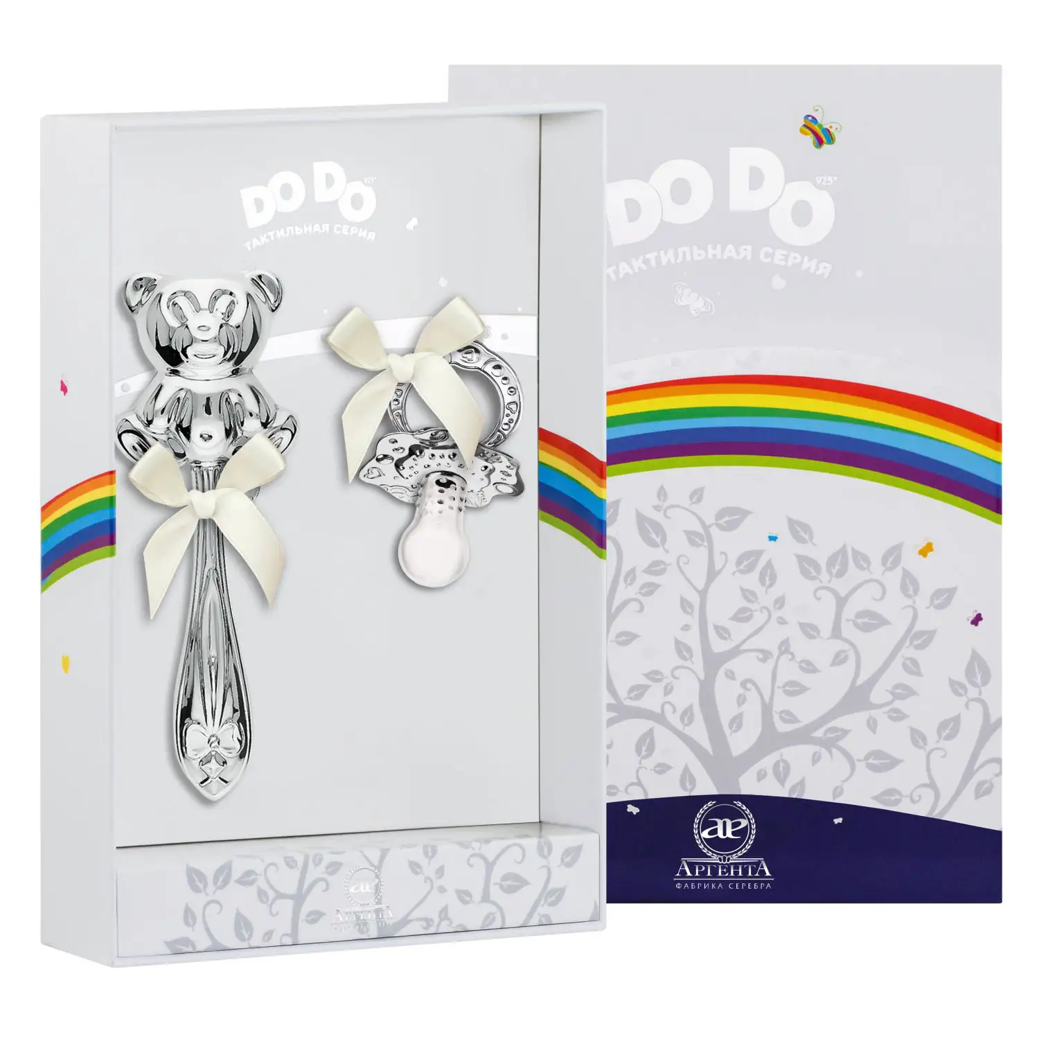 Набор для малышей DODO Медведь: погремушка и сувенир-пустышка (Серебро 925) набор для малышей dodo мишка малышка кружка погремушка сувенир пустышка серебро 925