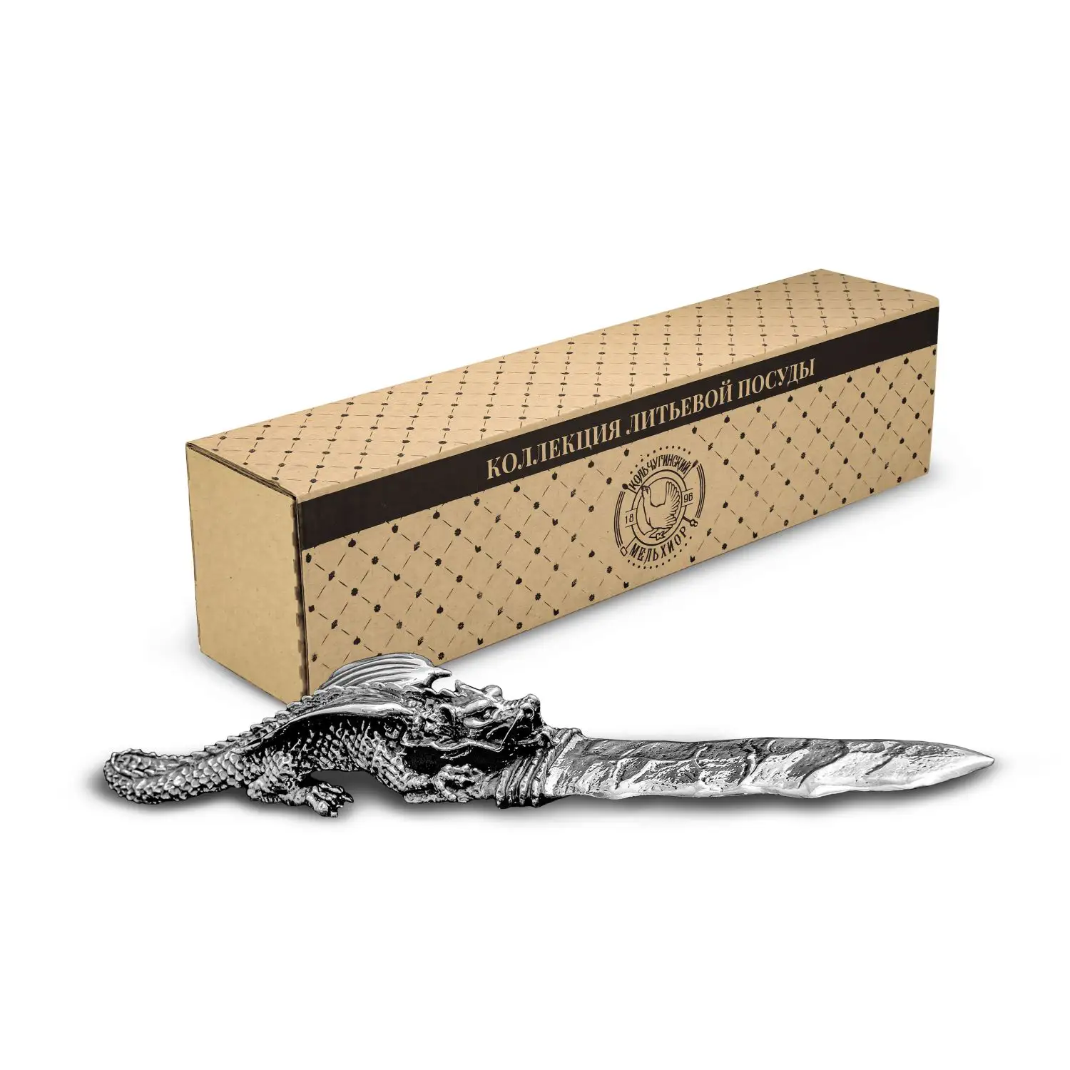 Нож д/писем Дракон посеребренный полированный с чернением , подарок на Новый год нож для писем барс посеребренный полированный с чернением