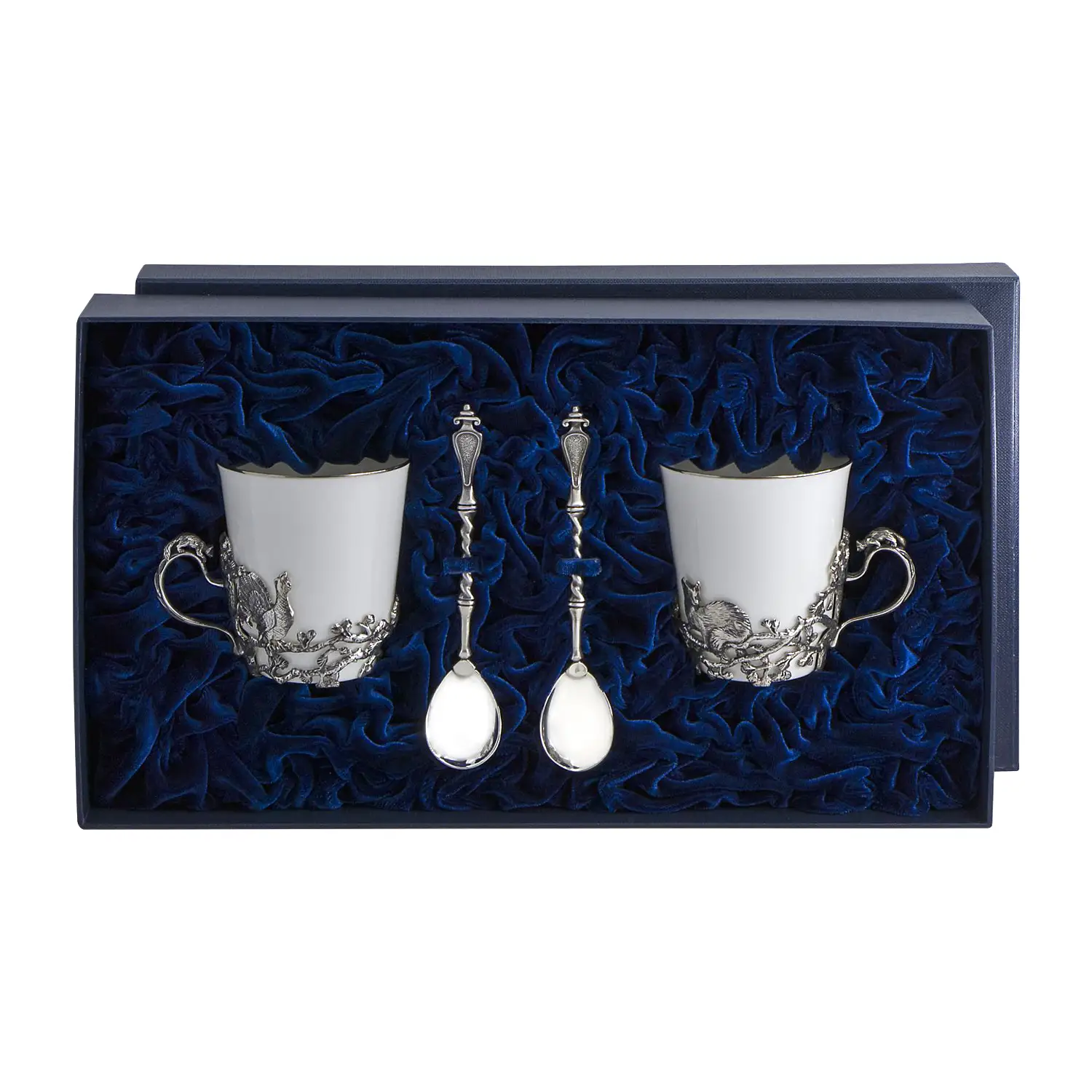 Набор чайных чашек Куница: ложка, чашка (Серебро 925) набор чайных чашек витая ложка чашка серебро 925