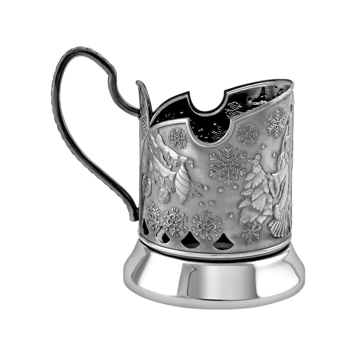 Фото Набор для чая "Новогодний": ложка, стакан, открытка, подстаканник никелированный с чернением №5