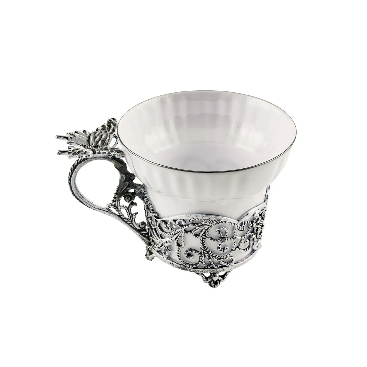 Набор чайный на 1 персону "Зимние узоры Бабочка" посеребренный с черением : чашка, ложка в футляре