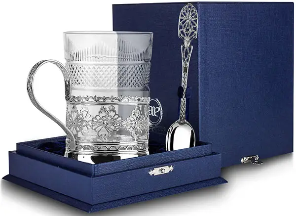 Набор для чая Ажур: ложка, стакан, подстаканник (Серебро 925) набор для чая гербовый ложка стакан подстаканник с позолотой серебро 925