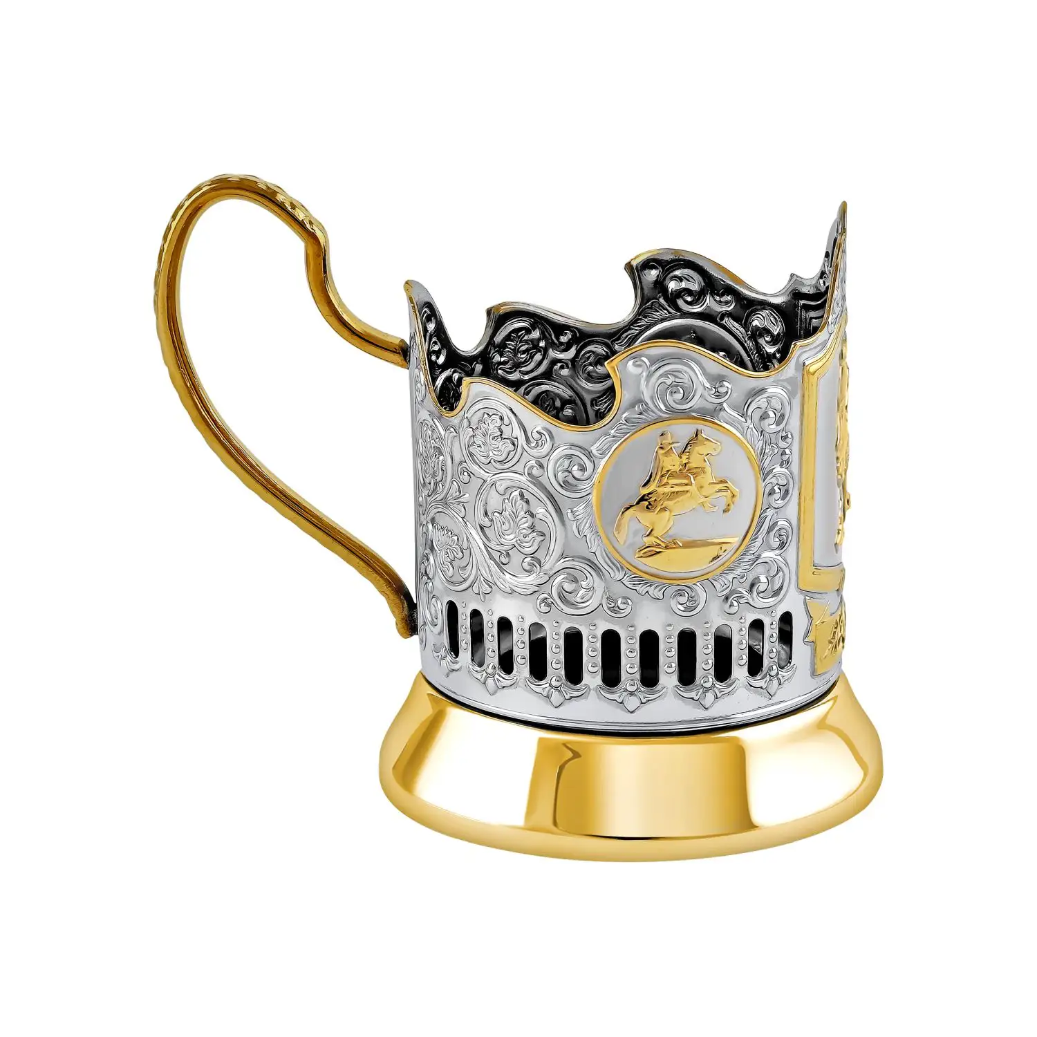 Набор для чая никелированный с позолотой  "Пушкин"