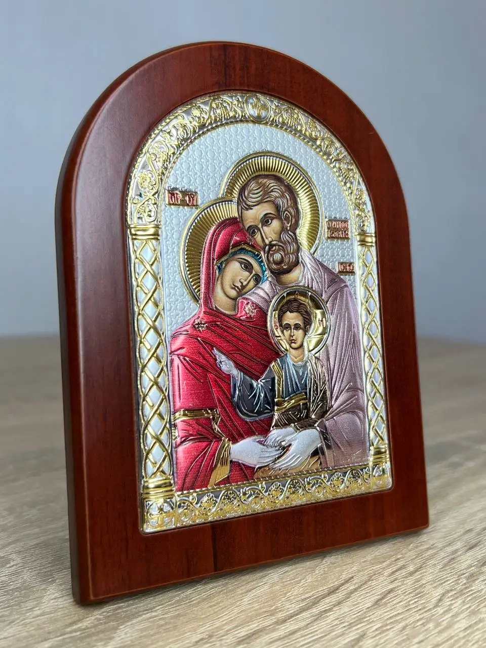 Икона арочная "Св. Семейство", красное дерево, эмаль 105х140