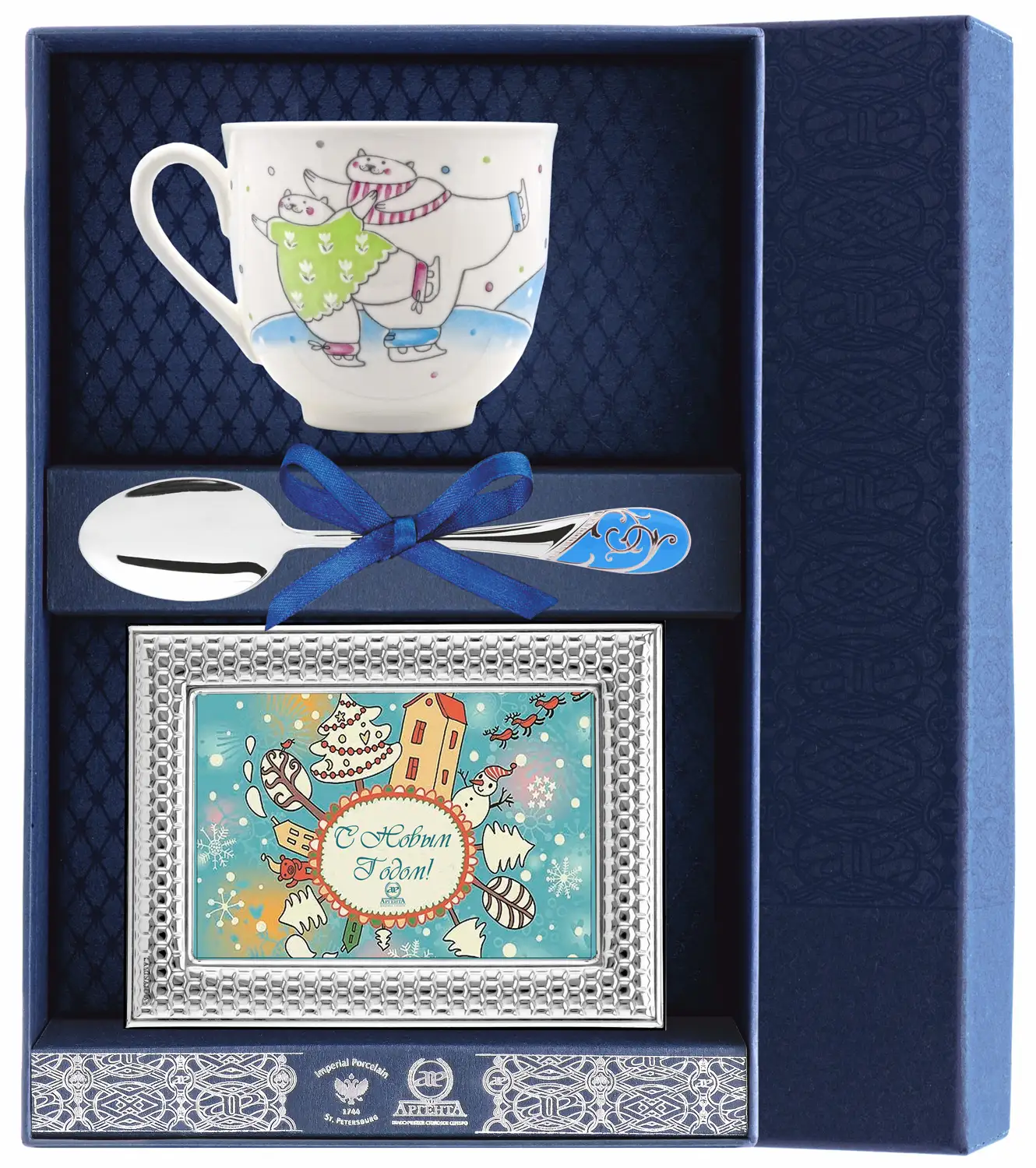 Набор чайный Ландыш - Фигурное катание: ложка, рамка для фото, чашка (Серебро 925) набор детский ландыш медвежонок ретро ложка рамка для фото чашка серебро 925