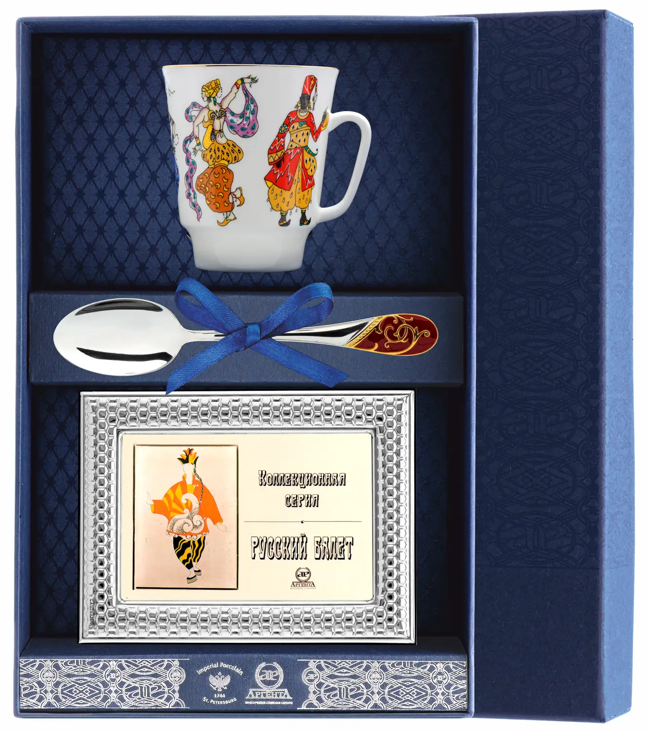 Набор чайный Майская - Балет Шахерезада: ложка, рамка для фото, чашка (Серебро 925) набор чайный майская балет лебединое озеро ложка рамка для фото чашка серебро 925