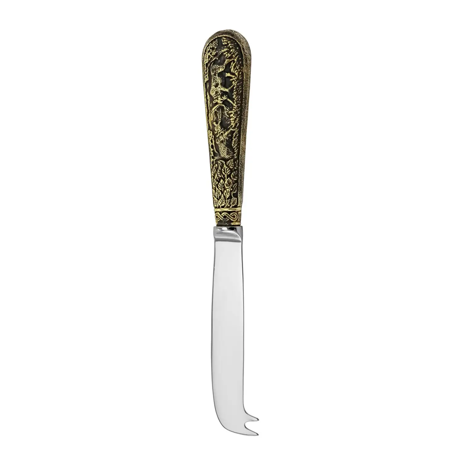 набор для сыра лось нож для сыра шпажка посеребренный с чернением Нож для сыра Лось латунный с чернением