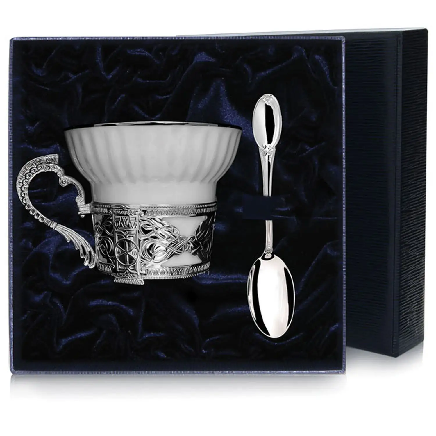 Набор чайная чашка под логотип: ложка, чашка (Серебро 925)
