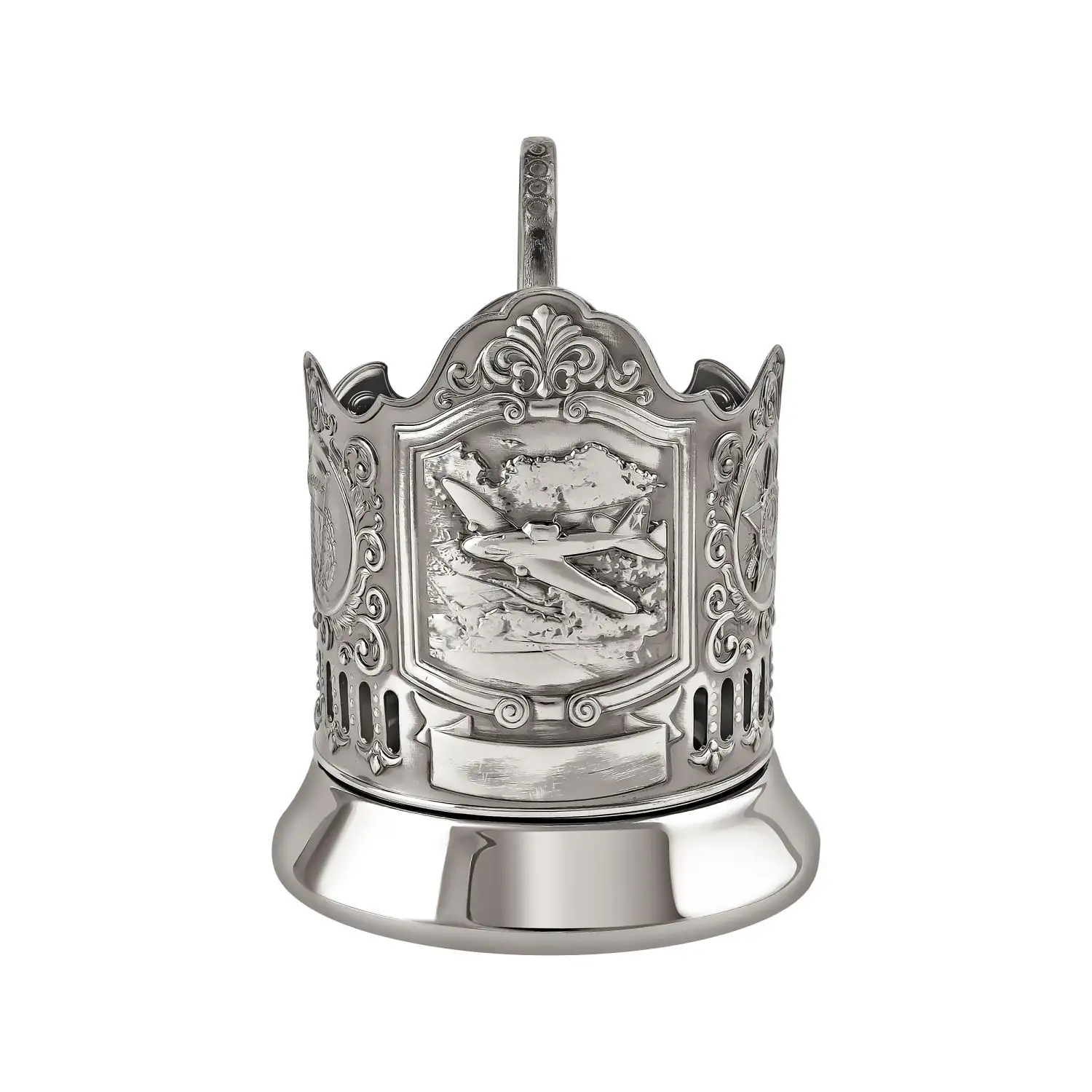 Подстаканник  никелированный с чернением  "Самолет Ил-2'" УЦЕНЕННЫЙ ТОВАР