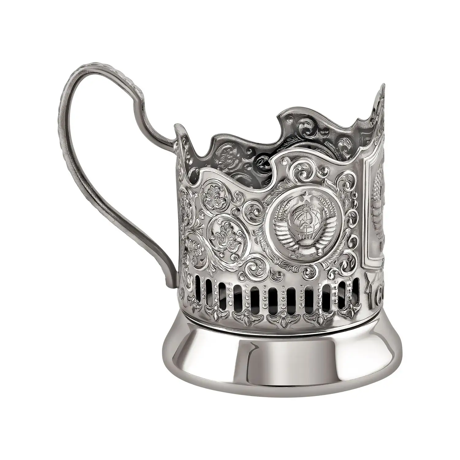 Набор для чая "Герб СССР" никелированный с чернением с ложкой