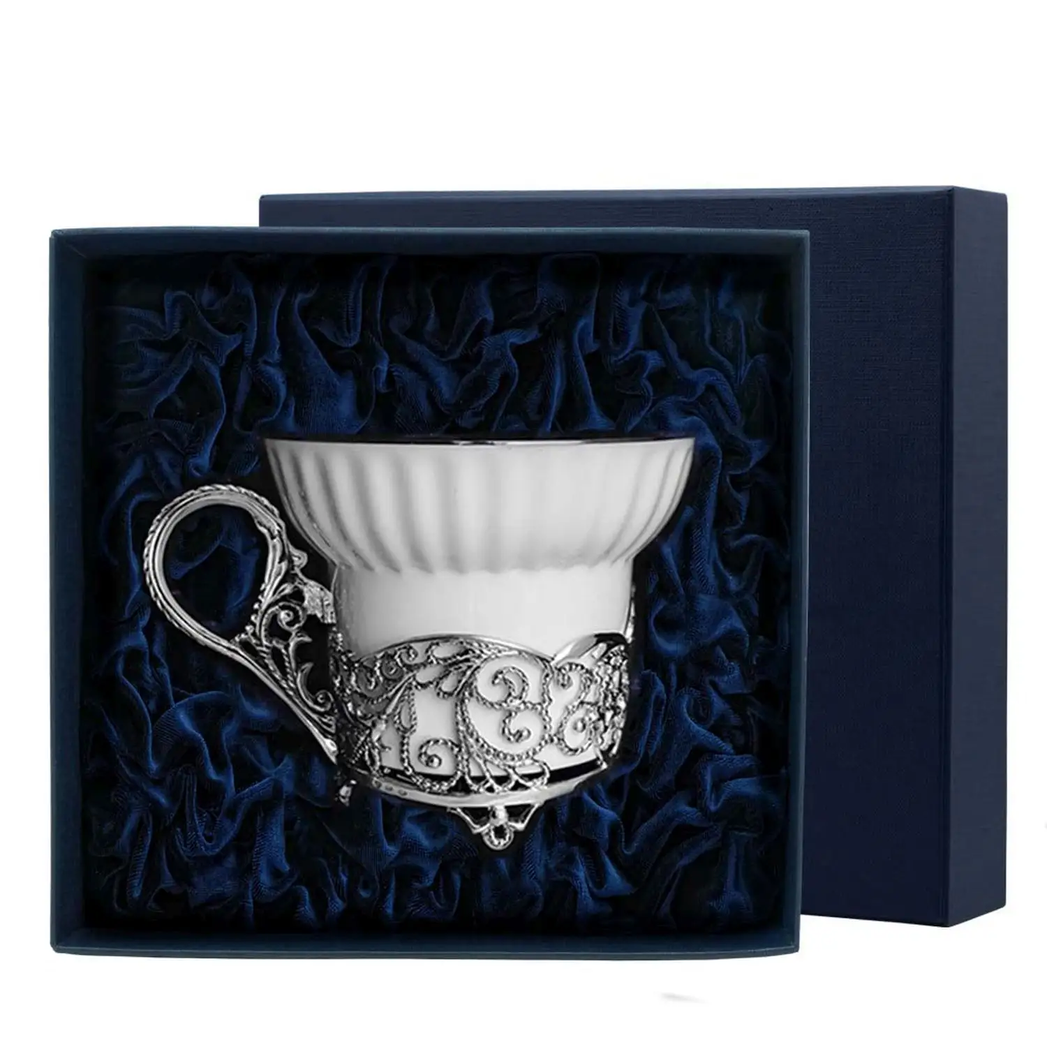 Чашка чайная Кружевные узоры с чернением (Серебро 925) ложка чайная кружевные узоры сиреневые цветы серебро 925