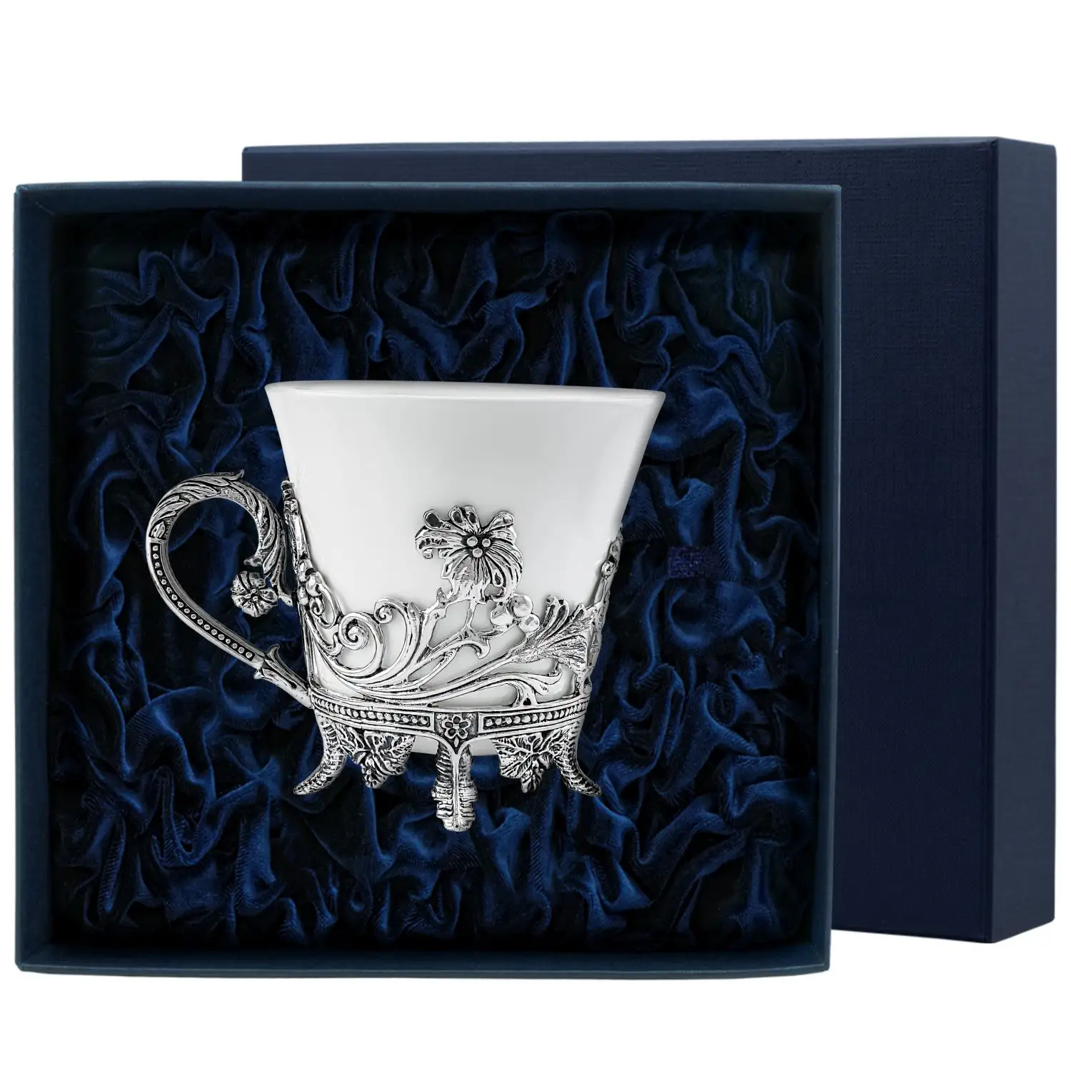 Чашка чайная Цветочная новая с чернением (Серебро 925)