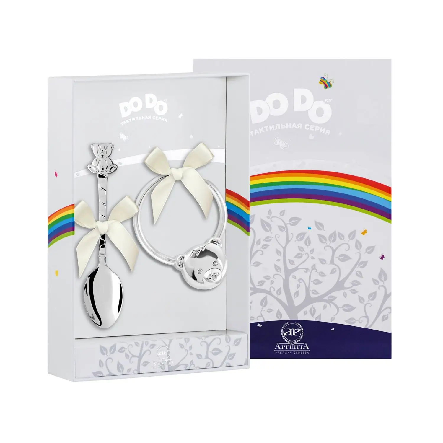 Набор для малышей DODO Мишка: ложка и погремушка (Серебро 925) набор для малышей dodo машинка ложка и погремушка серебро 925