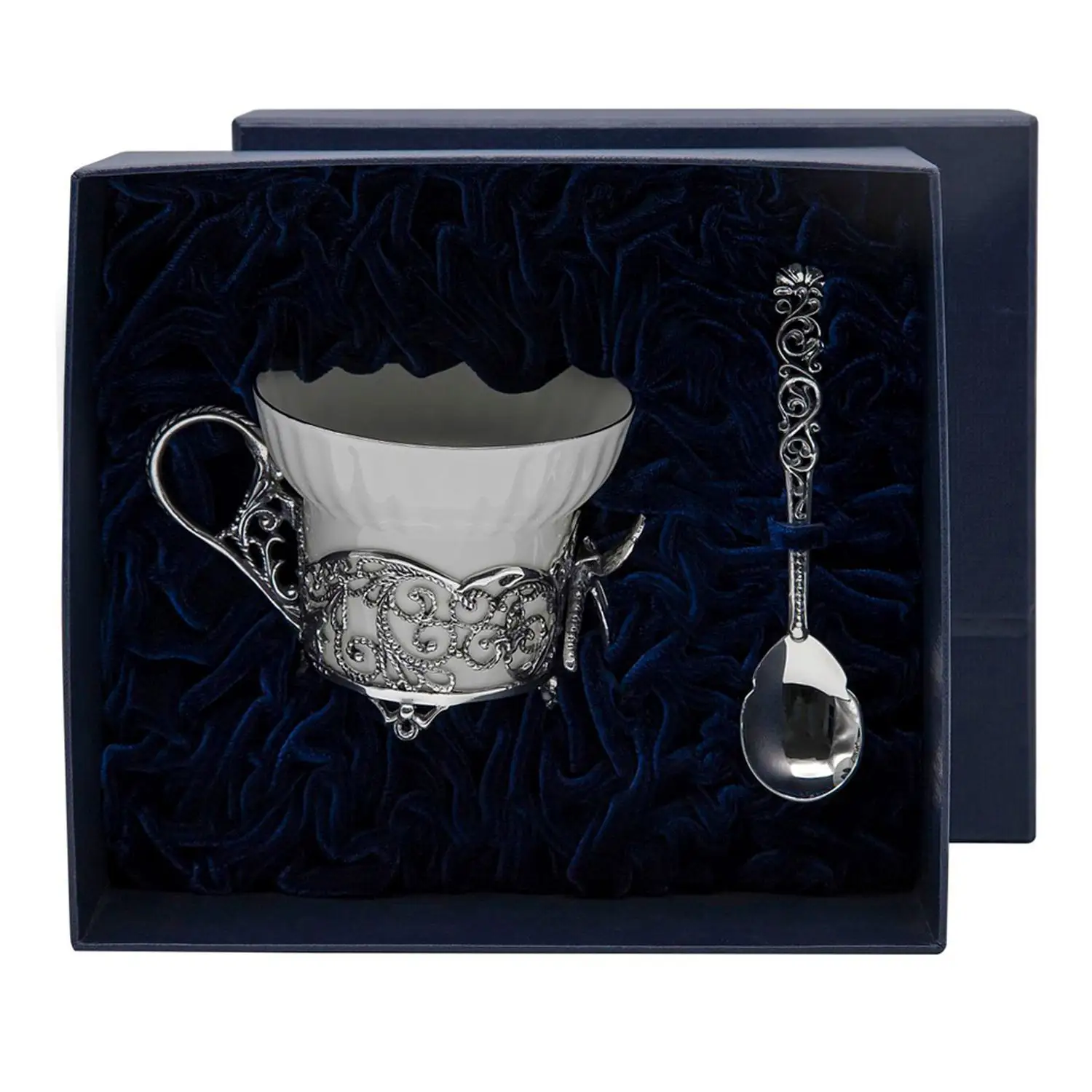 Набор чайная чашка Стрекоза : ложка, чашка (Серебро 925) чайная чашка летняя стрекоза из янтаря с ложечкой серебро