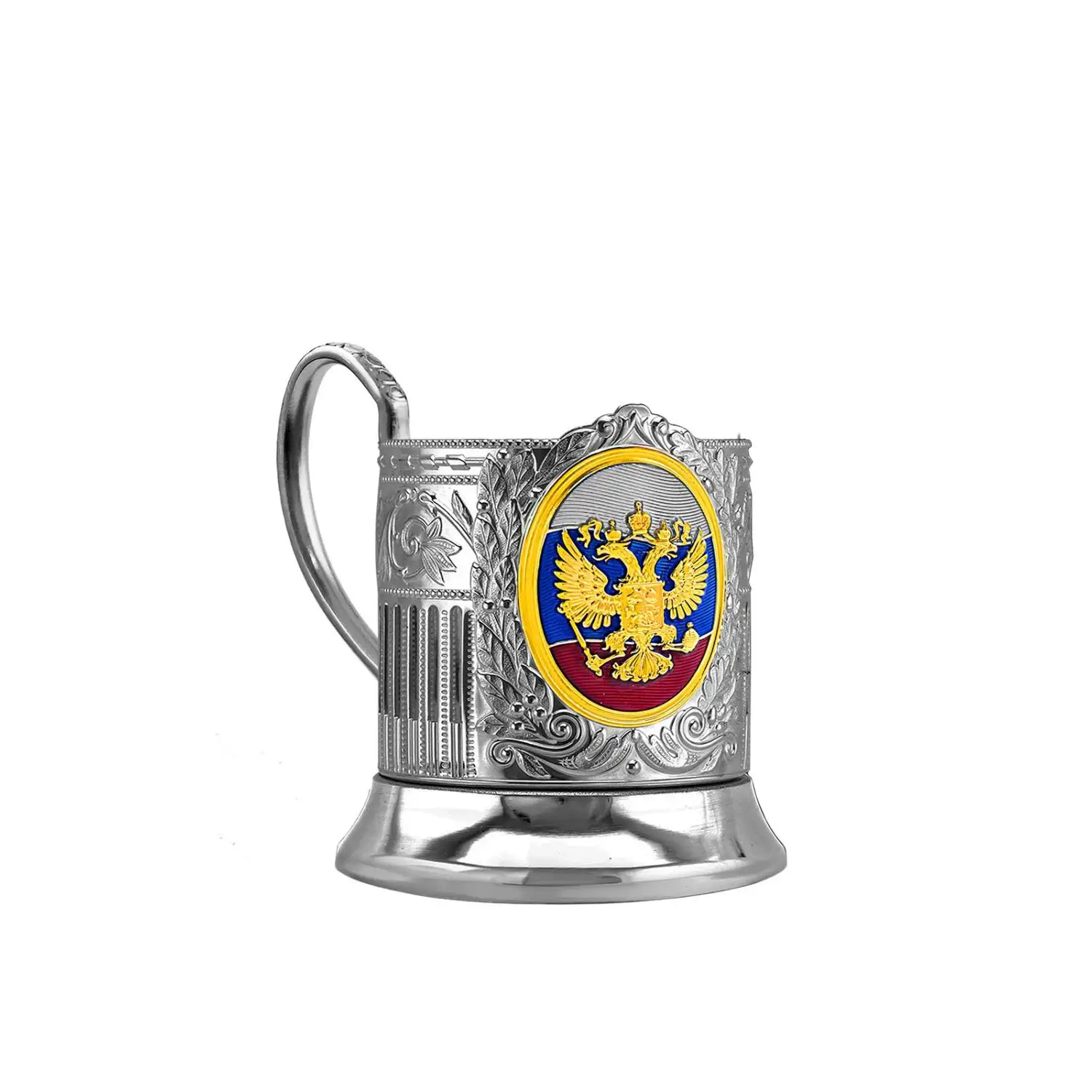 Набор для чая "Герб РФ" никелированный с позолотой, эмалью и открыткой