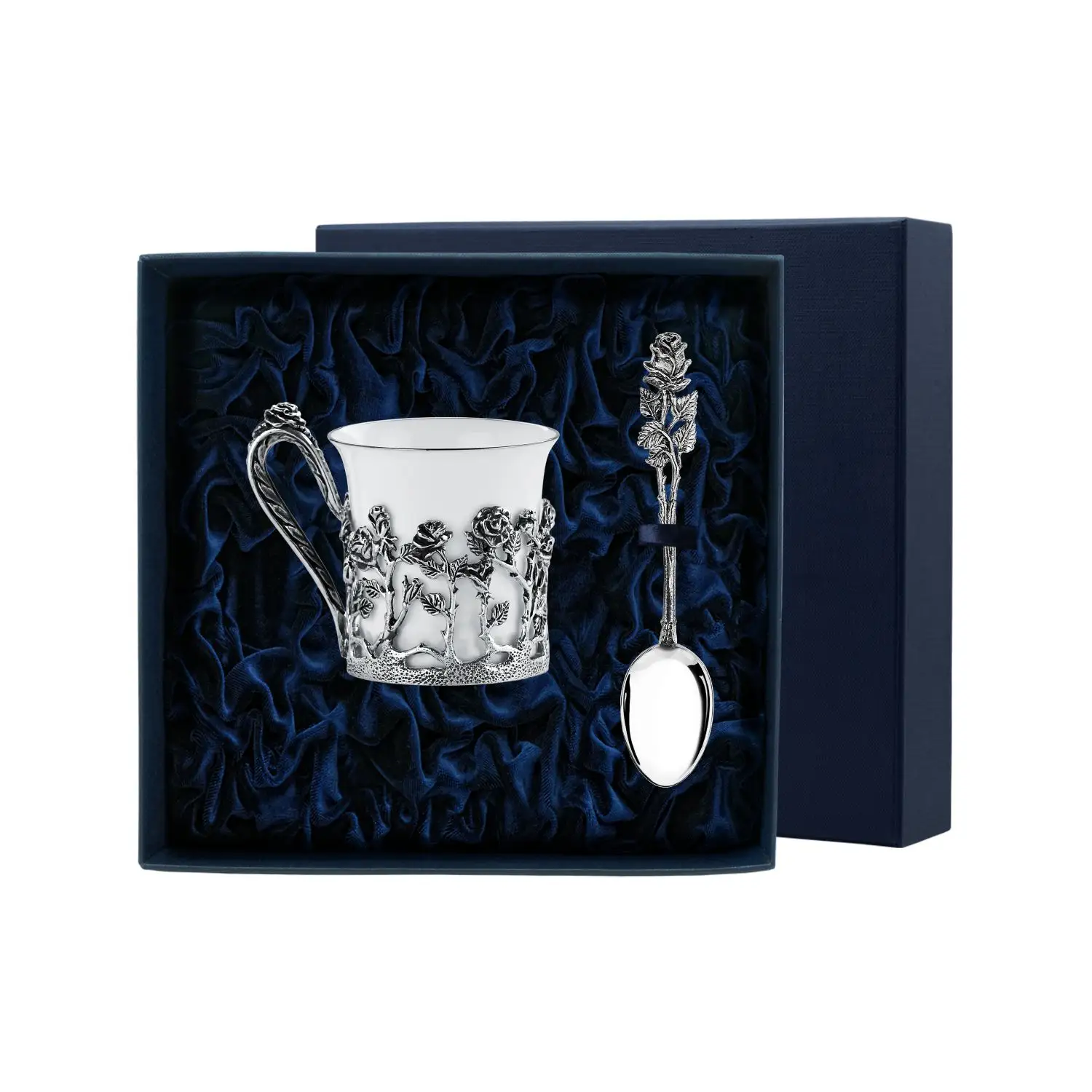 набор чашка кофейная листопад ложка из серебра Набор кофейная чашка Роза: ложка, чашка (Серебро 925)