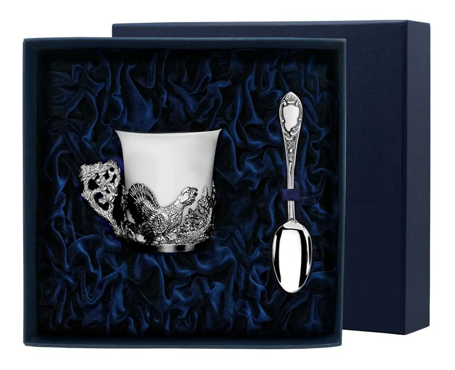 Набор кофейная чашка Глухарь: ложка, чашка (Серебро 925) набор чашка кофейная листопад ложка из серебра