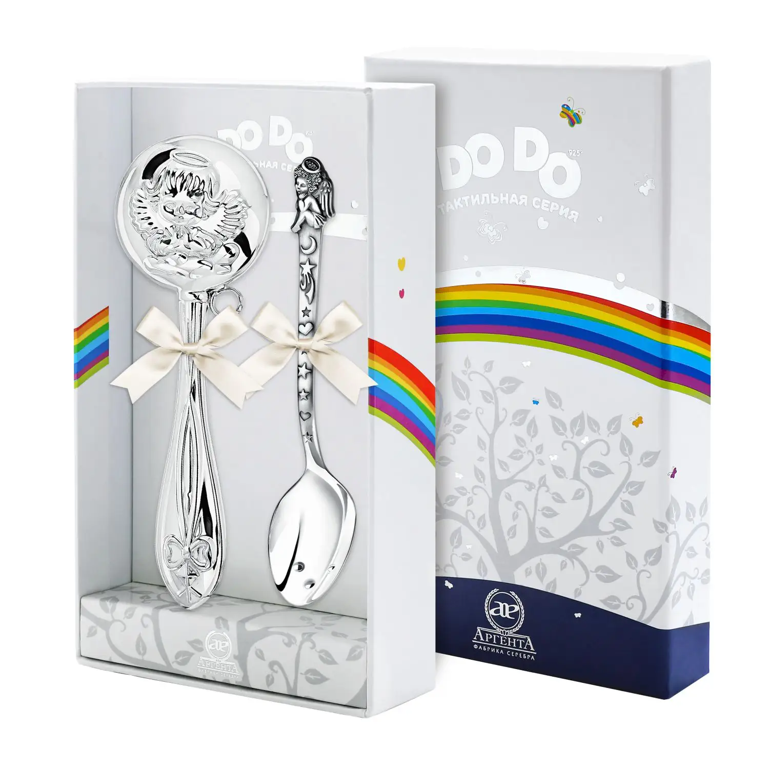Набор для малышей DODO Ангел: ложка и погремушка (Серебро 925) набор для малышей dodo мишка с бантом ложка и погремушка серебро 925