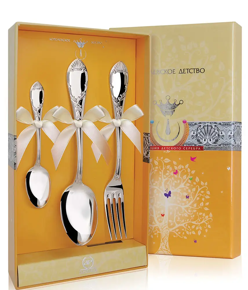Набор десертный Престиж: вилка, ложка, чайная ложка (Серебро 925) набор десертный престиж вилка ложка нож серебро 925