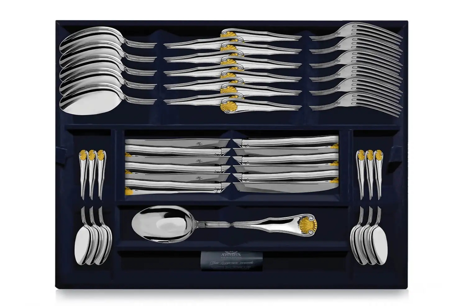 Набор столовый Визит: вилка, ложка, нож, чайная ложка с позолотой. Набор на 6 персон (Серебро 925)