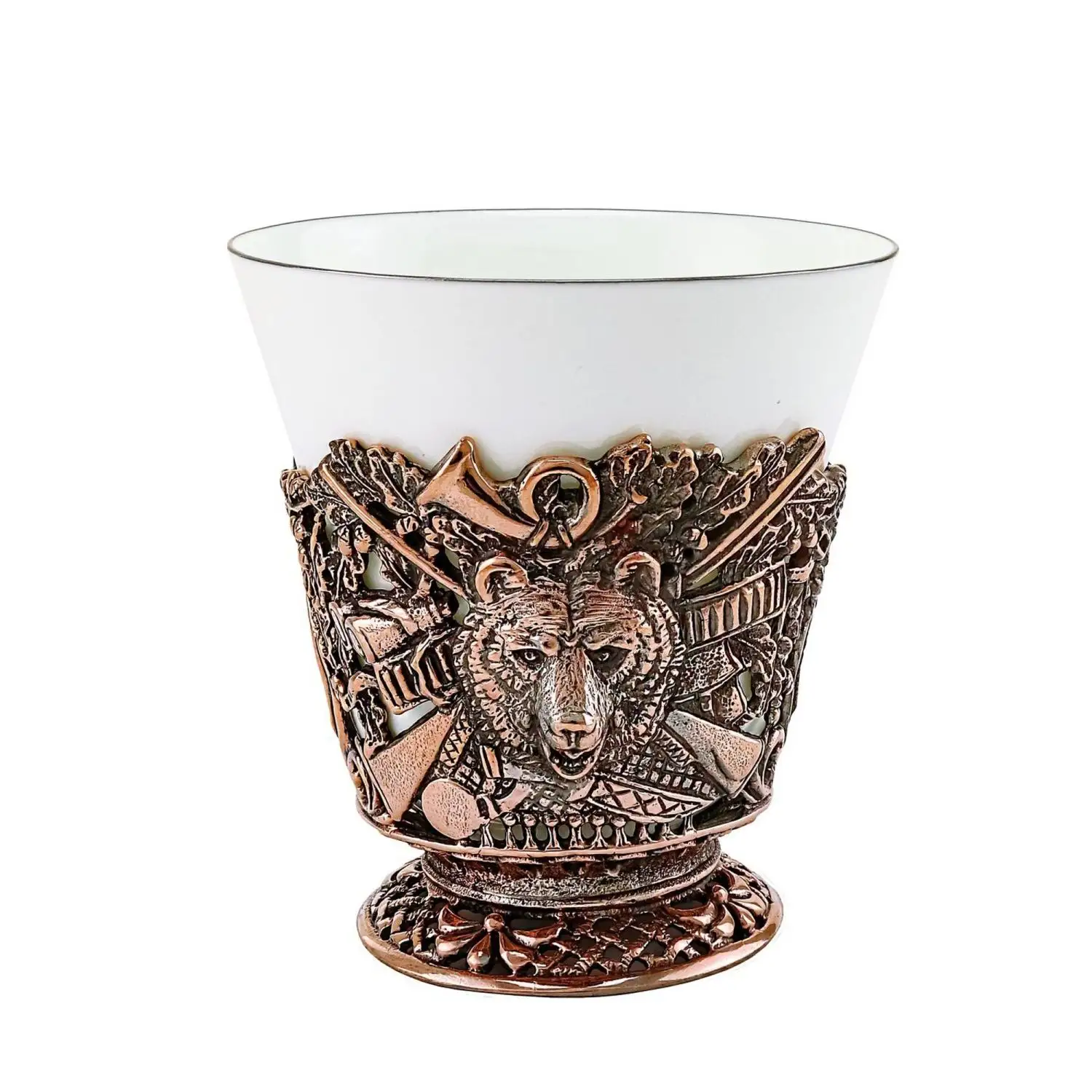 Набор чашек чайных "Волк Медведь" медный с чернением 4 предмета (чашка+ложка)