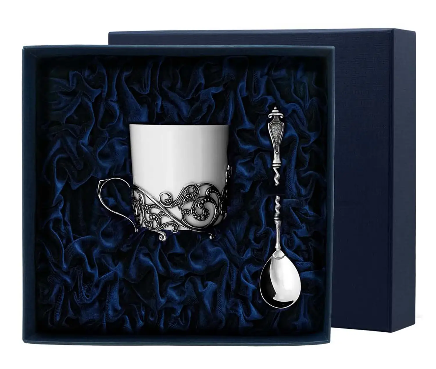 Набор кофейная чашка Витая: ложка, чашка (Серебро 925) набор чашка кофейная сердечко ложка из серебра