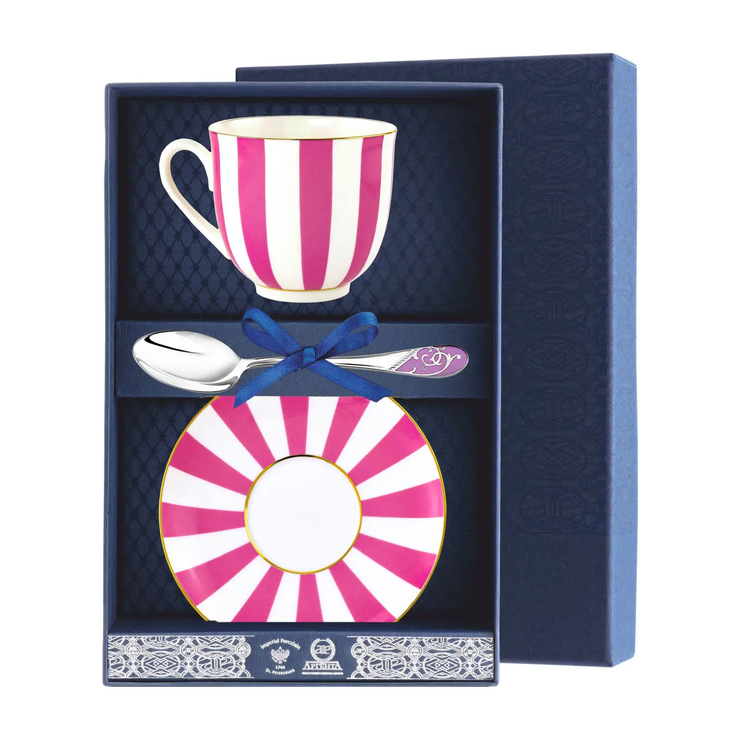 Набор чайный Ландыш - Да и Нет: блюдце, ложка, чашка (Серебро 925) набор чайный ландыш фигурное катание блюдце ложка чашка серебро 925