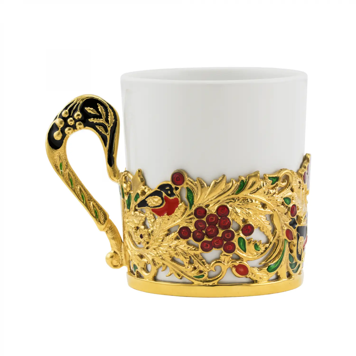 Фото Набор чайных чашек "Рябина": ложка, чашка с позолотой и с эмалью №2