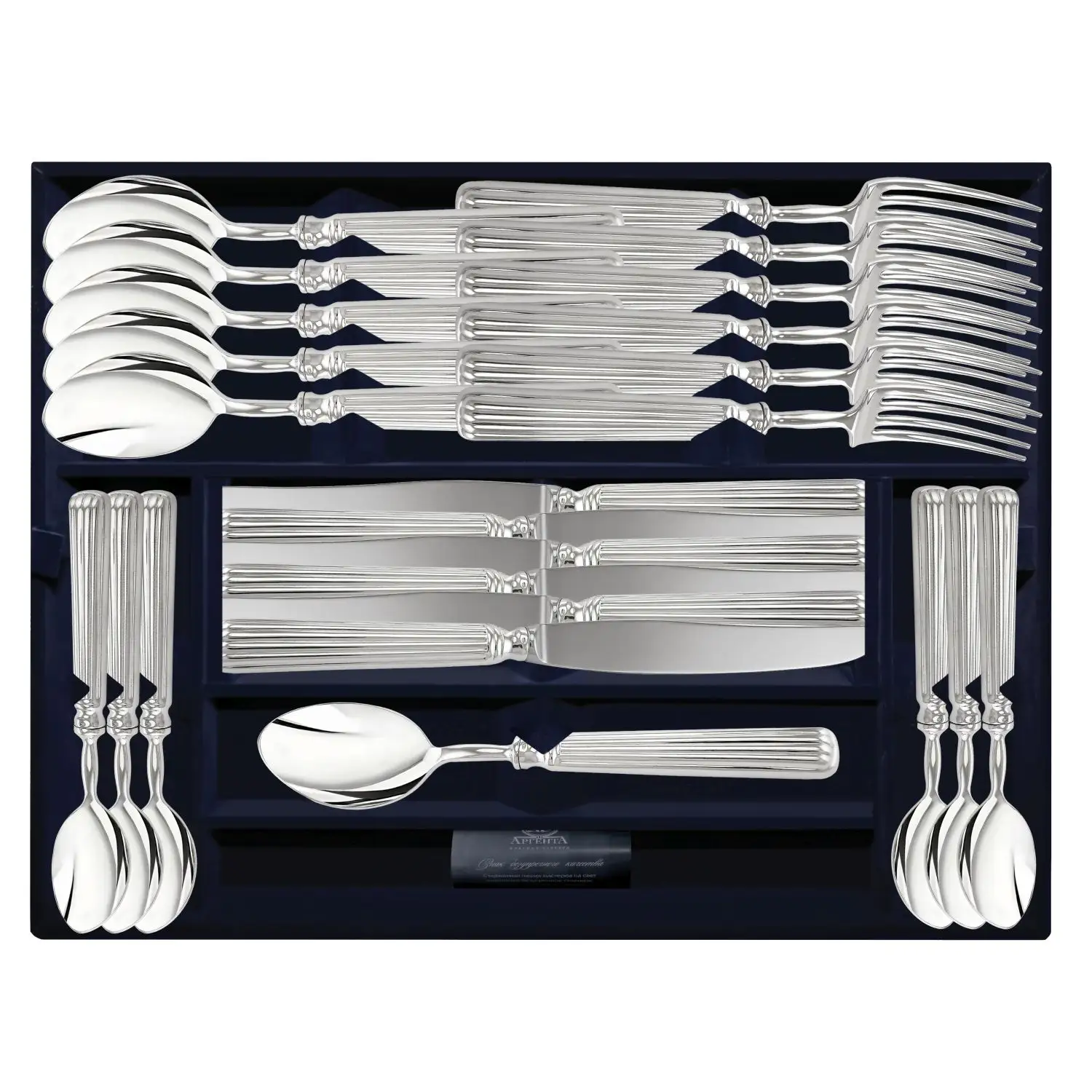 Набор столовый Аристократ: вилка, ложка, нож, чайная ложка 24 предмета (Серебро 925) ложка чайная аристократ серебро 925
