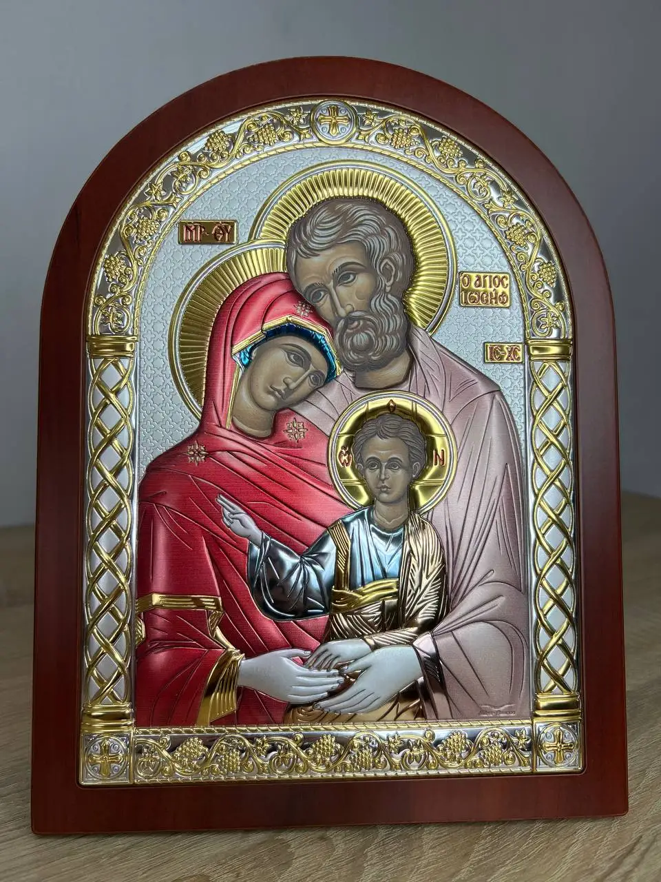Икона арочная "Св. Семейство", красное дерево, эмаль 150х200