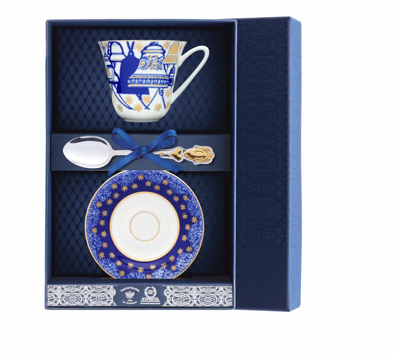 Набор чайный Сад - Колокола: блюдце, ложка, чашка (Серебро 925) набор чайный тигр с позолотой ложка чашка серебро 925